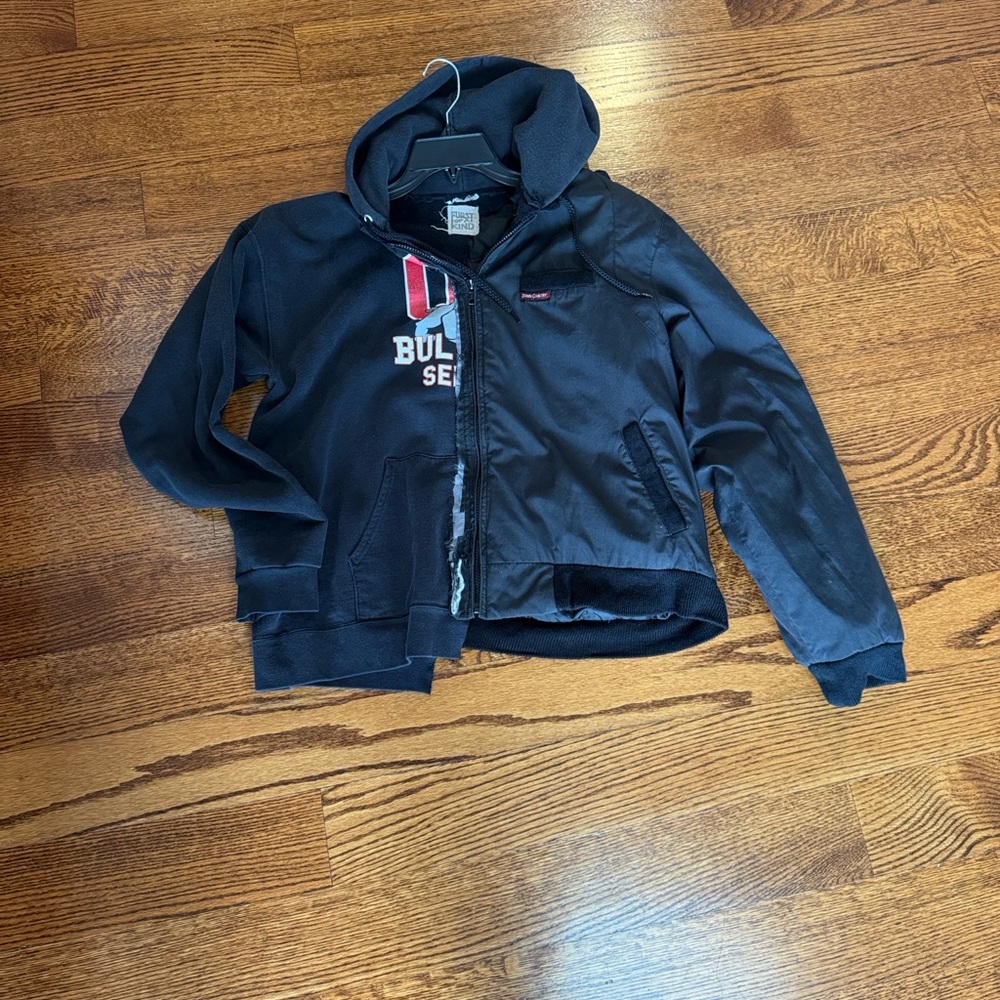 First of all Kind Black Hooded Zip Jacket with Logo